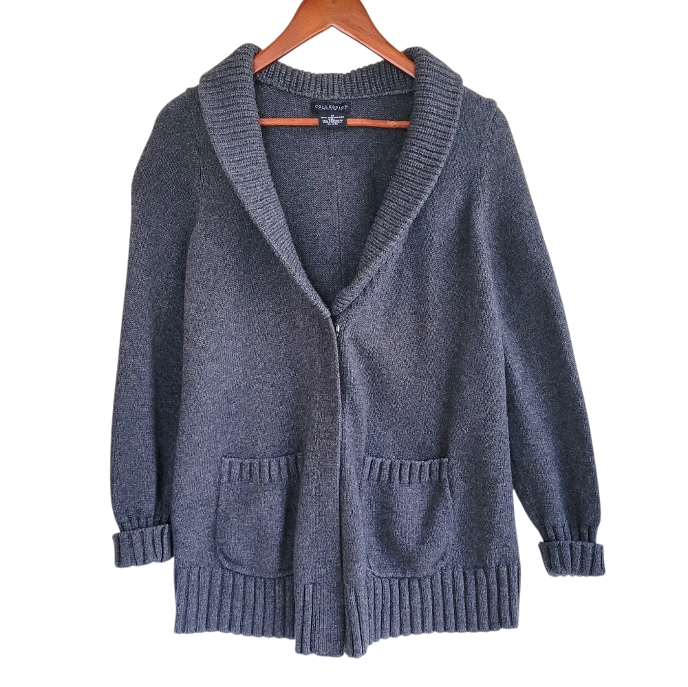 Collection 59 Wool Cashmere Gray Shawl Collar Cardigan W Snaps Womens Medium